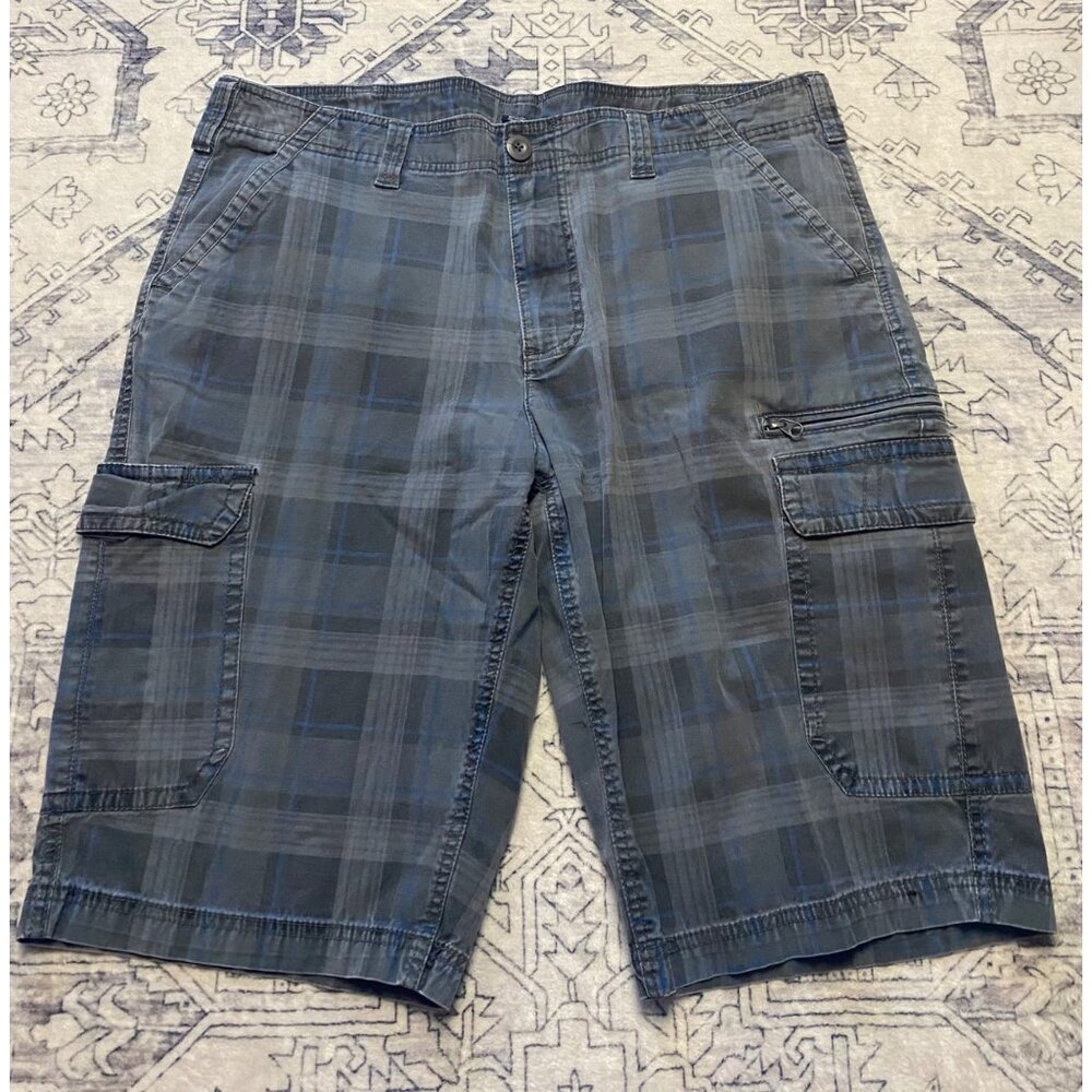 Urban Pipeline Blue Plaid Cargo Shorts Mens Size 38 Cotton Stretch Casual Wear